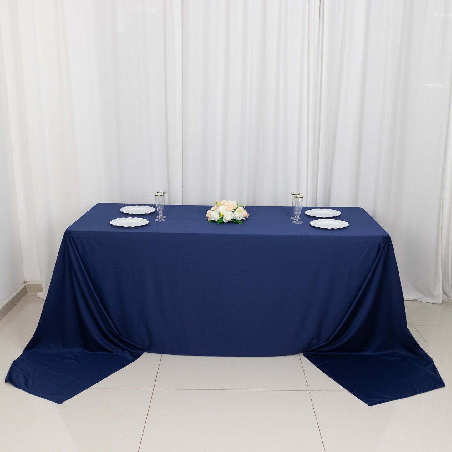 Scuba Rectangular 90"x156" Tablecloth Navy Blue - Wrinkle Free, Stain Resistant & Seamless Table Cover