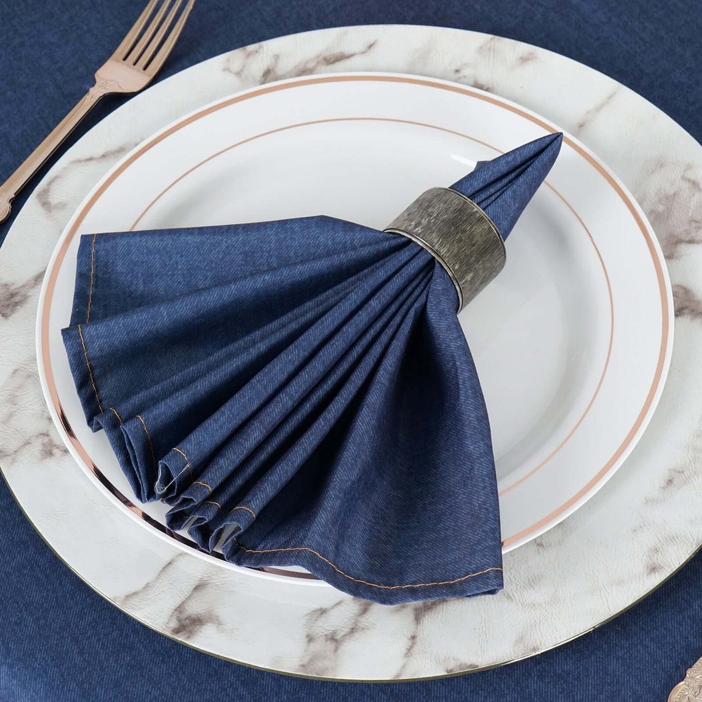 5 Pack Polyester 17"x17" Napkins Dark Denim Blue in Faux Denim Style Dinner Napkins for Casual Gatherings & Themed Events