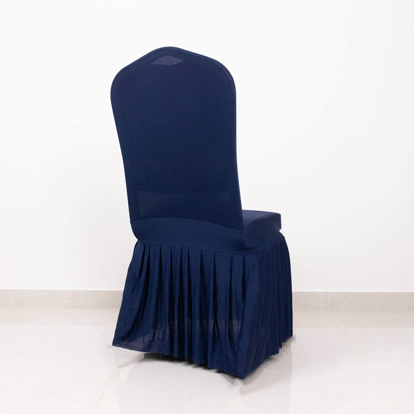 Spandex Chair Cover with Ruffle Pleated Skirt for Banquet Chairs Navy Blue - 1-Piece Stretch Fitted Slipcover