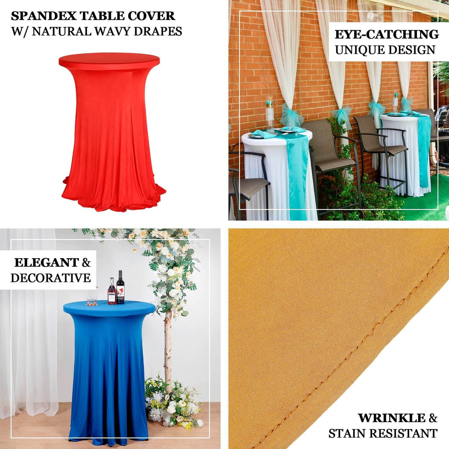 Spandex 30" Round Cocktail Table Cover Skirt Navy Blue With Natural Wavy Drapes