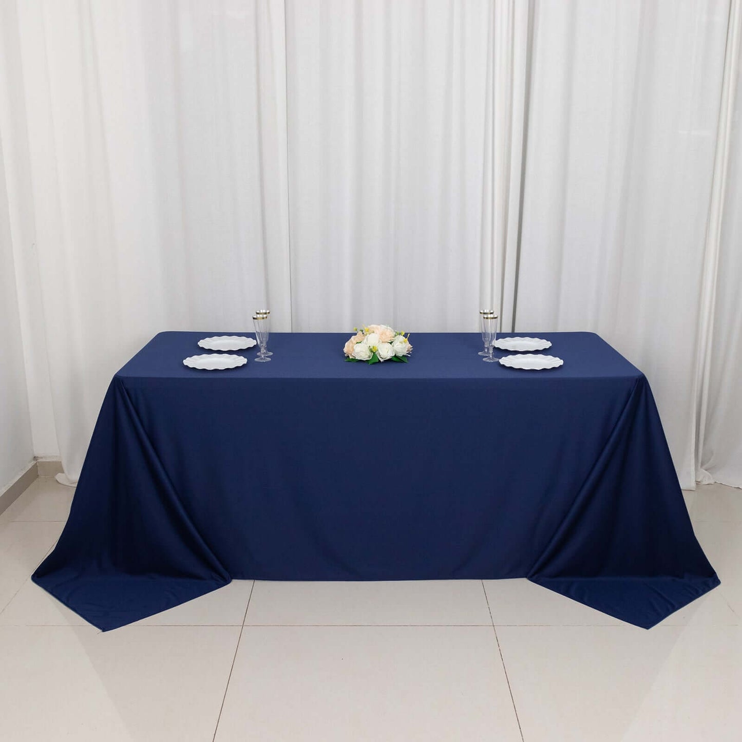 Scuba Rectangular 90"x132" Tablecloth Navy Blue - Wrinkle Free, Stain Resistant & Seamless Table Cover
