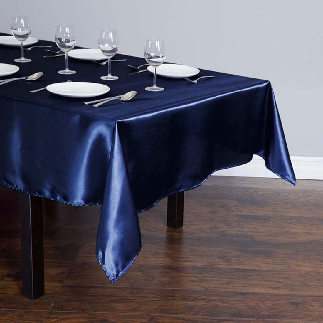 Satin Rectangular 60"x102" Tablecloth Navy Blue - Smooth and Lustrous Table Cover