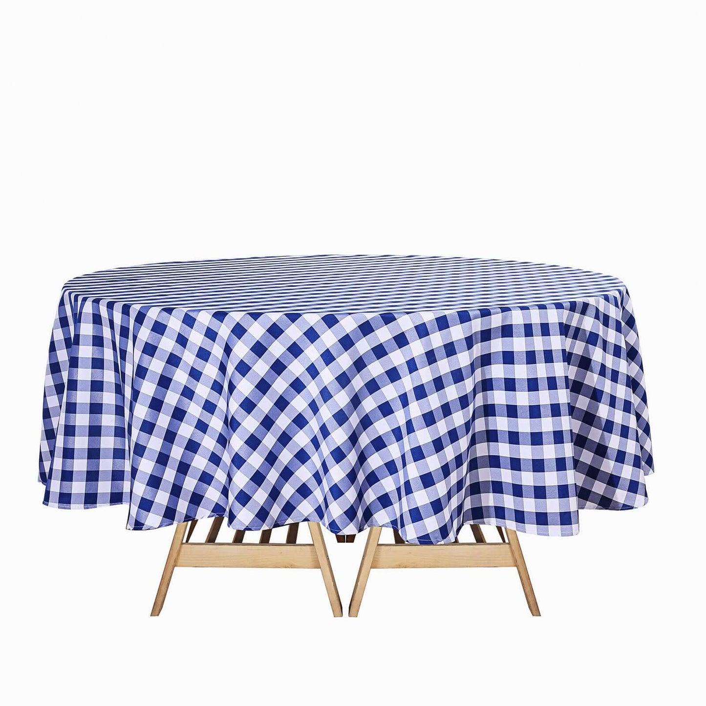 Polyester 90" Round Tablecloth White/Navy Blue - Checkered Buffalo Plaid Table Cover