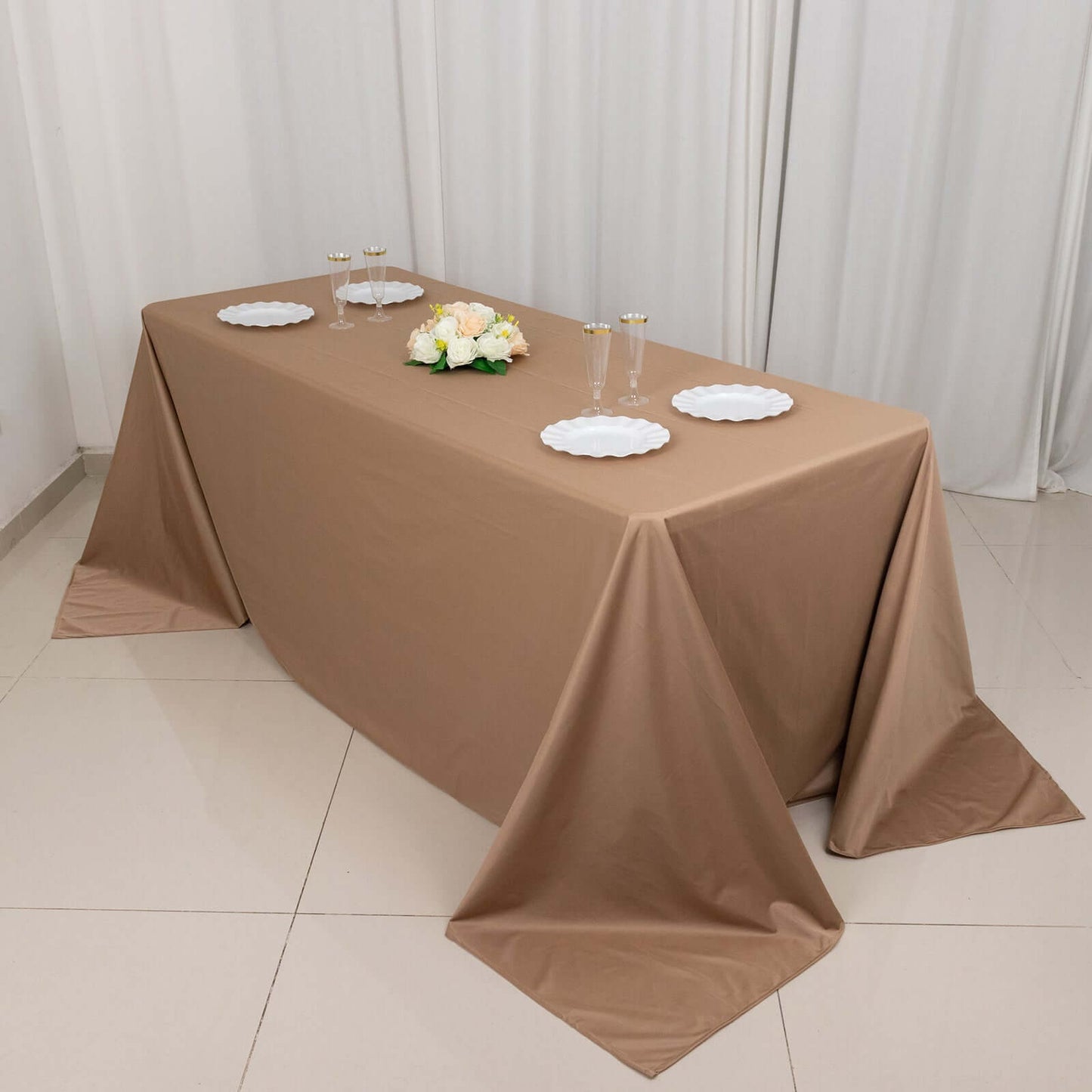 Scuba Rectangular 90"x132" Tablecloth Nude - Wrinkle Free, Stain Resistant & Seamless Table Cover