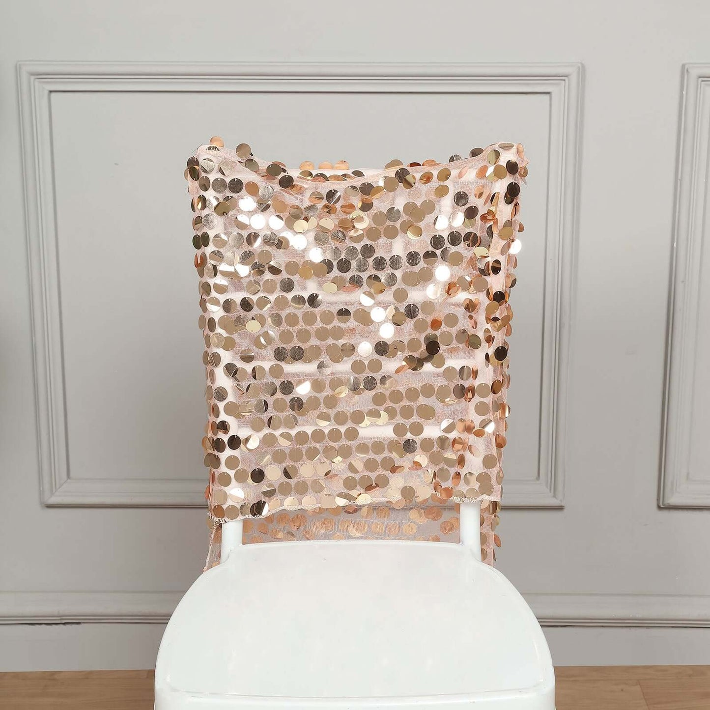 Sequin Chair Slipcover Big Payette Design for Chiavari Chairs Rose Gold - Glittering Chair Back Cover