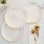 10-Pack Plastic 7" Round Dessert Plates in White with Gold Wave Brush Strokes Pattern - Disposable Appetizer Salad Plates for Modern & Classy Table Decor