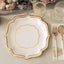 25-Pack Paper Dinner Plates in White with Gold Scallop Rim - Disposable 300GSM Party Plates for Classy Banquets & Celebrations 10"