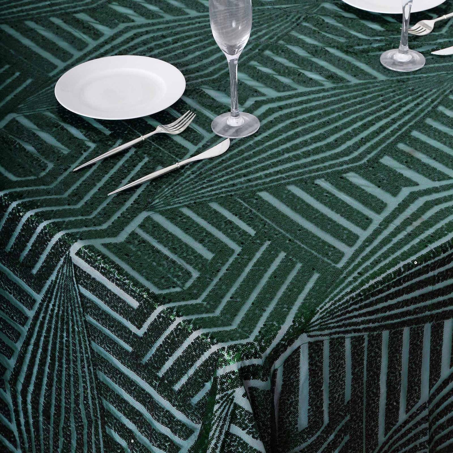 Sequin 90"x132" Rectangle Tablecloth Hunter Emerald Green - Seamless Diamond Table Cover
