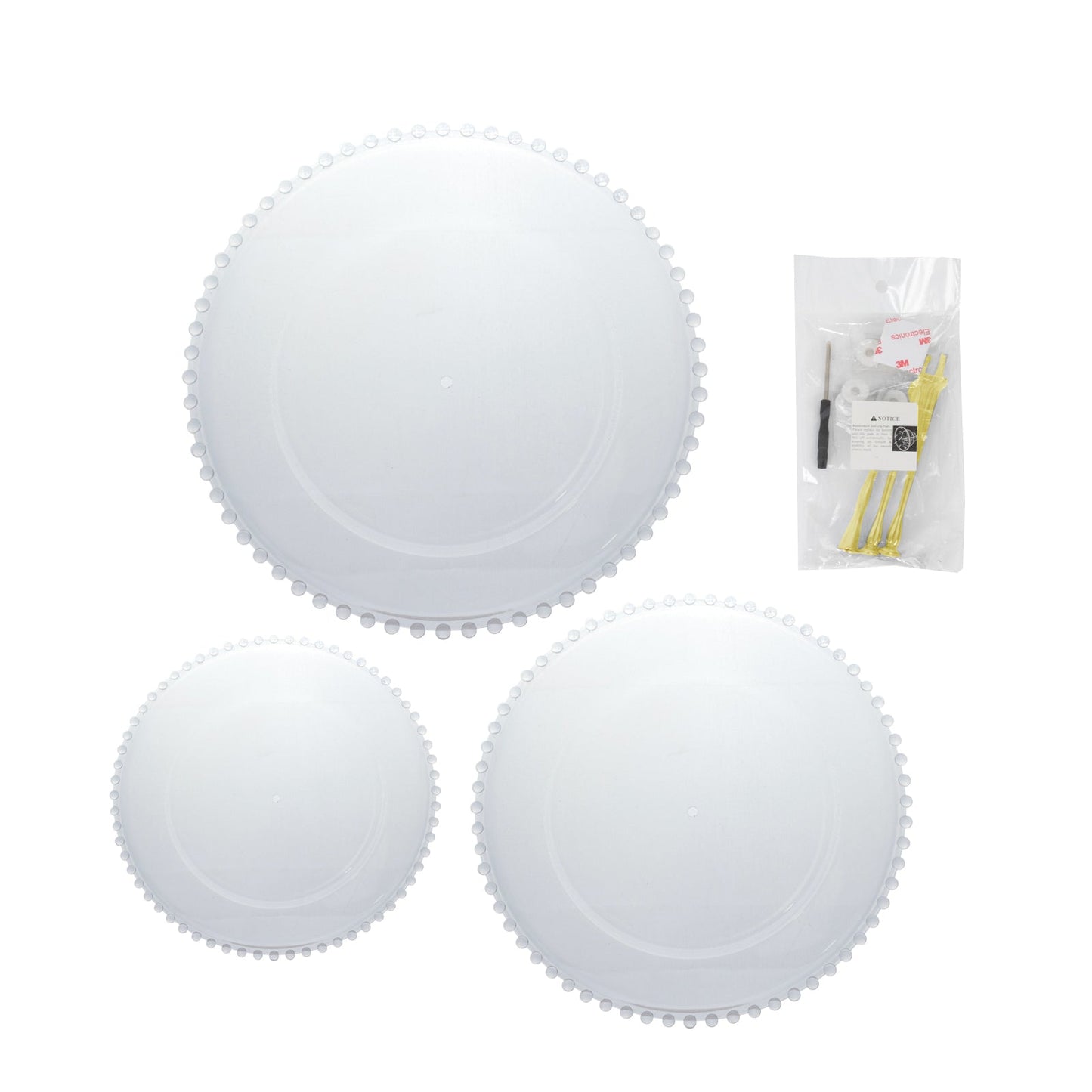 14" Clear 3-Tier Plastic Dessert Display Stand With Beaded Rim, Round Cupcake Tower Tea Party Serving Platter With Top Handle