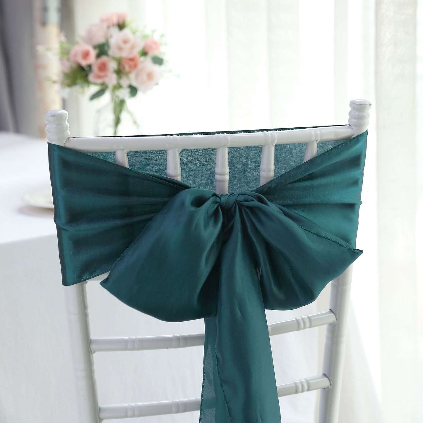 5 Pack Satin Chair Sashes Peacock Teal - Durable Chair Bows with Shiny Finish 6"x106"