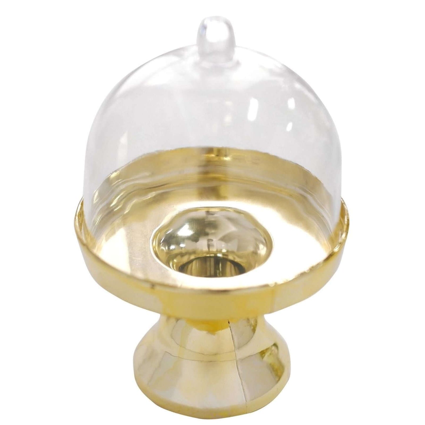 12-Pack Fillable Mini Pedestal Candy Container Clear/Gold - Decorative Candy Treat Favor Boxes with Dome Lid 4"