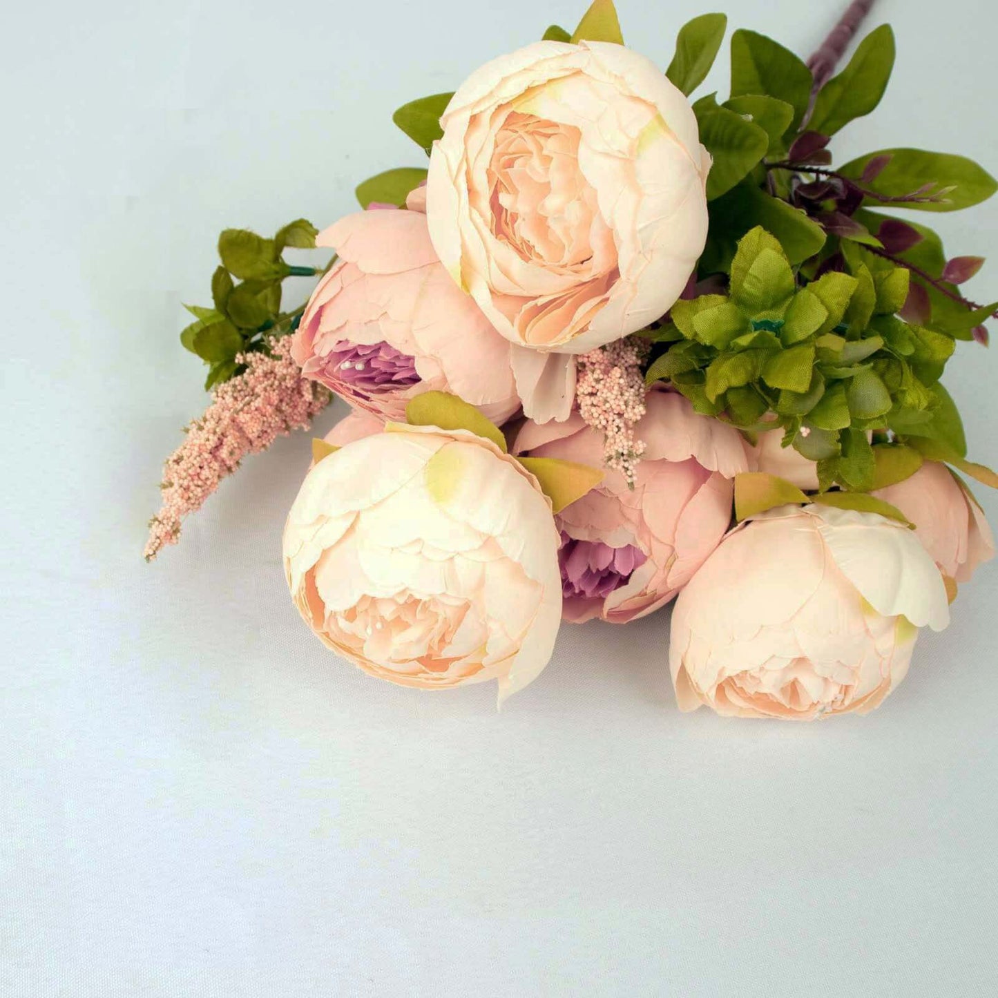 2 Pack 19" Cream Blush Artificial Peony Flower Wedding Bouquets, Faux Silk Flower Arrangements