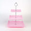 3-Tier Plastic Square Cupcake Stand Tower Pink - Charming Easy to Assemble Dessert Display Serving Tray Platter with Floral Embossed Scalloped Rim & Silver Handle for Tea Parties Weddings & Special Occasions 13"