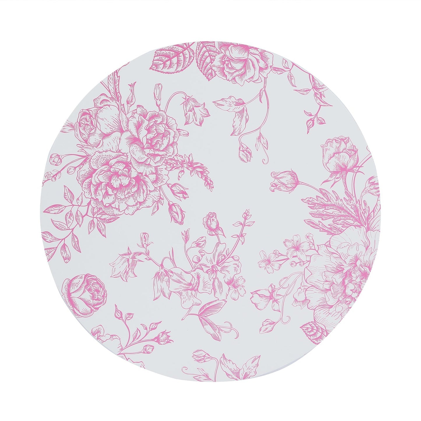 10-Pack Disposable Table Placemats in French Toile Print 13" in White/Matte Pink - Chic Floral Cardboard Placemats for Stylish Table Setting