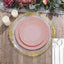 10-Pack Plastic 8" Round Dessert Plates in Dusty Rose with Gold Rim - Glossy Disposable Appetizer Salad Plates