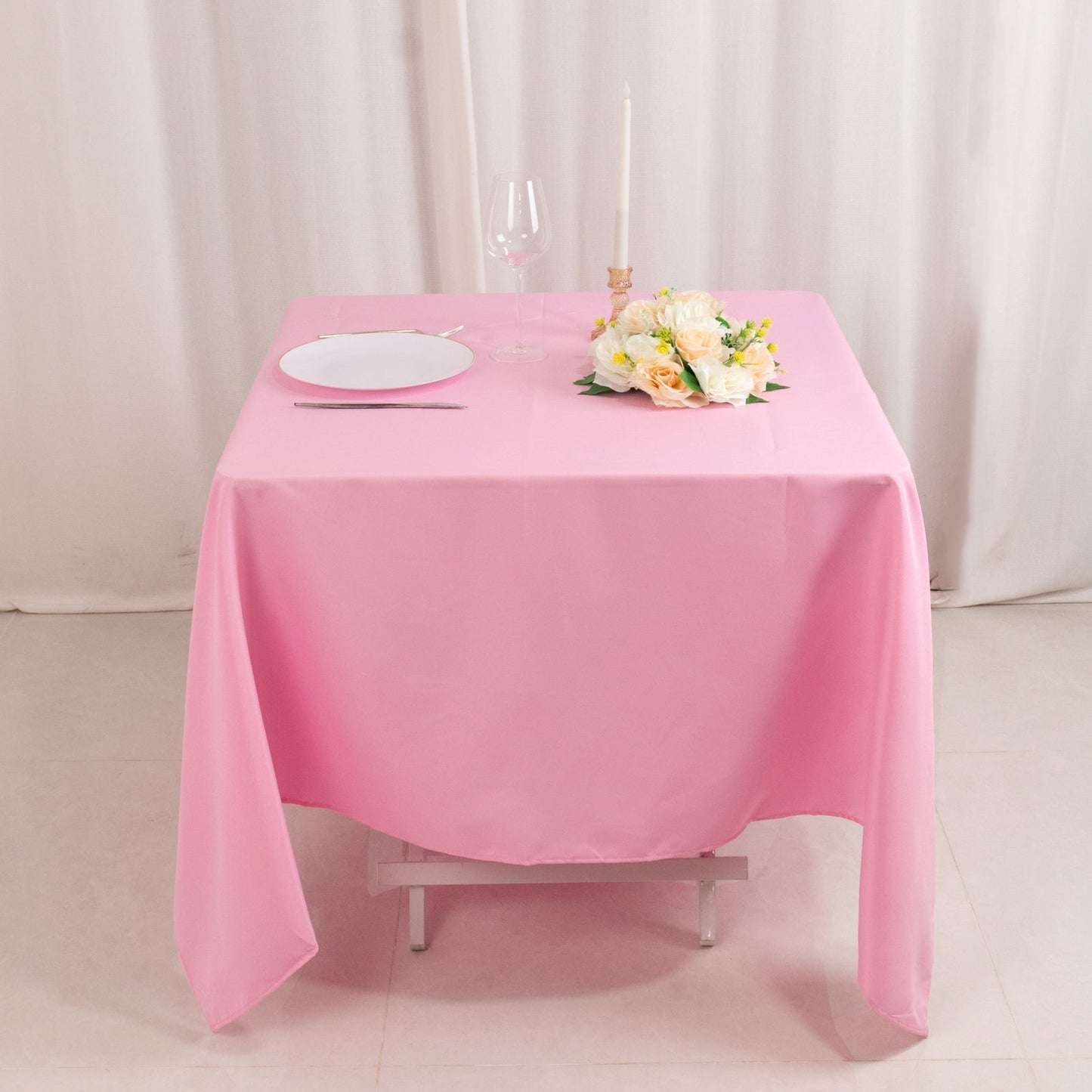 Premium Polyester Square Tablecloth 70"x70" Pink 220GSM Wrinkle-Resistant Table Cover