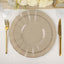 10-Pack Plastic 9" Round Dinner Plates in Taupe Ruffled Rim with Gold Edging - Sturdy Disposable Dinnerware