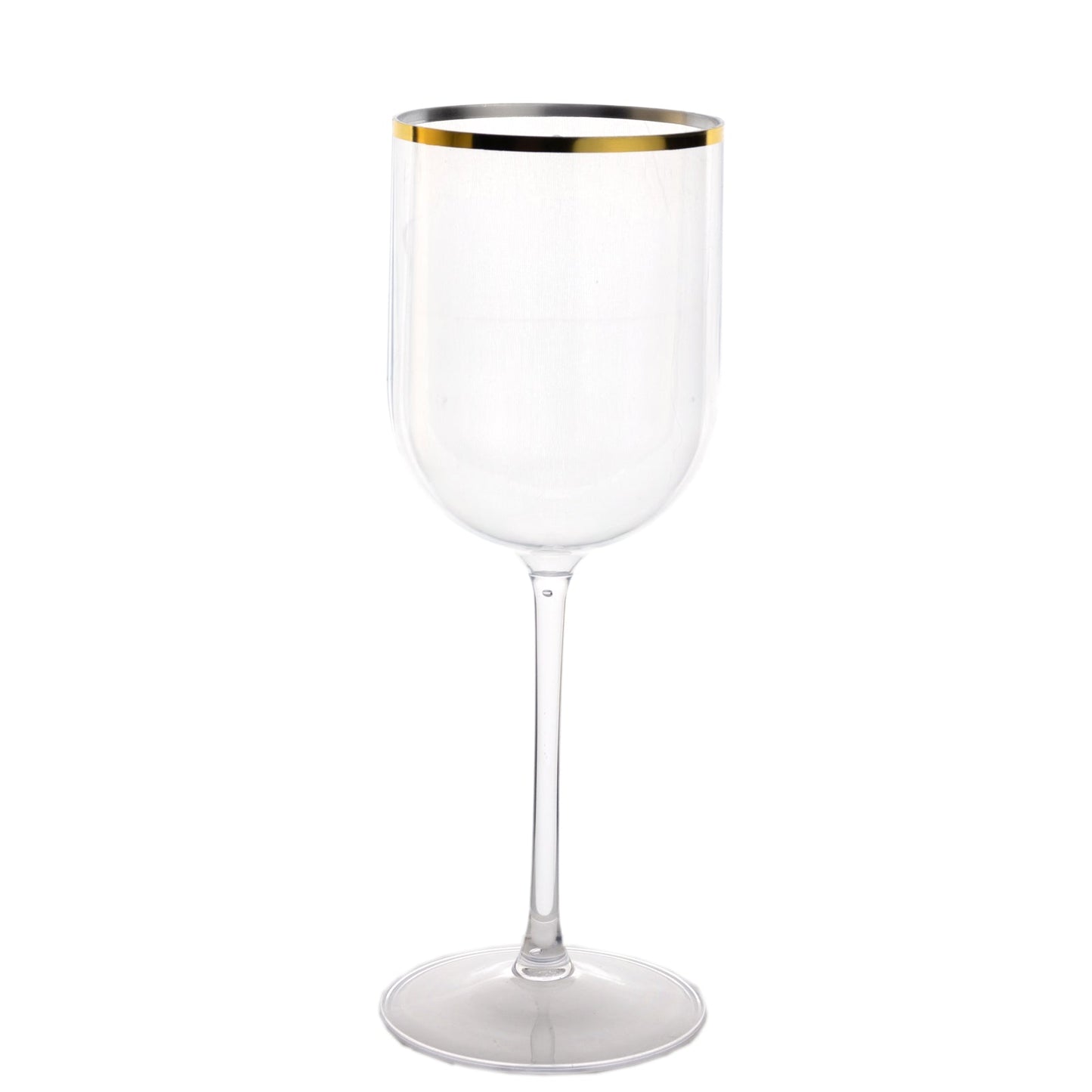 12-Pack 12oz Clear Plastic Wine Goblets with Gold Rim, Premium Disposable Long Stem Glassware - 9"