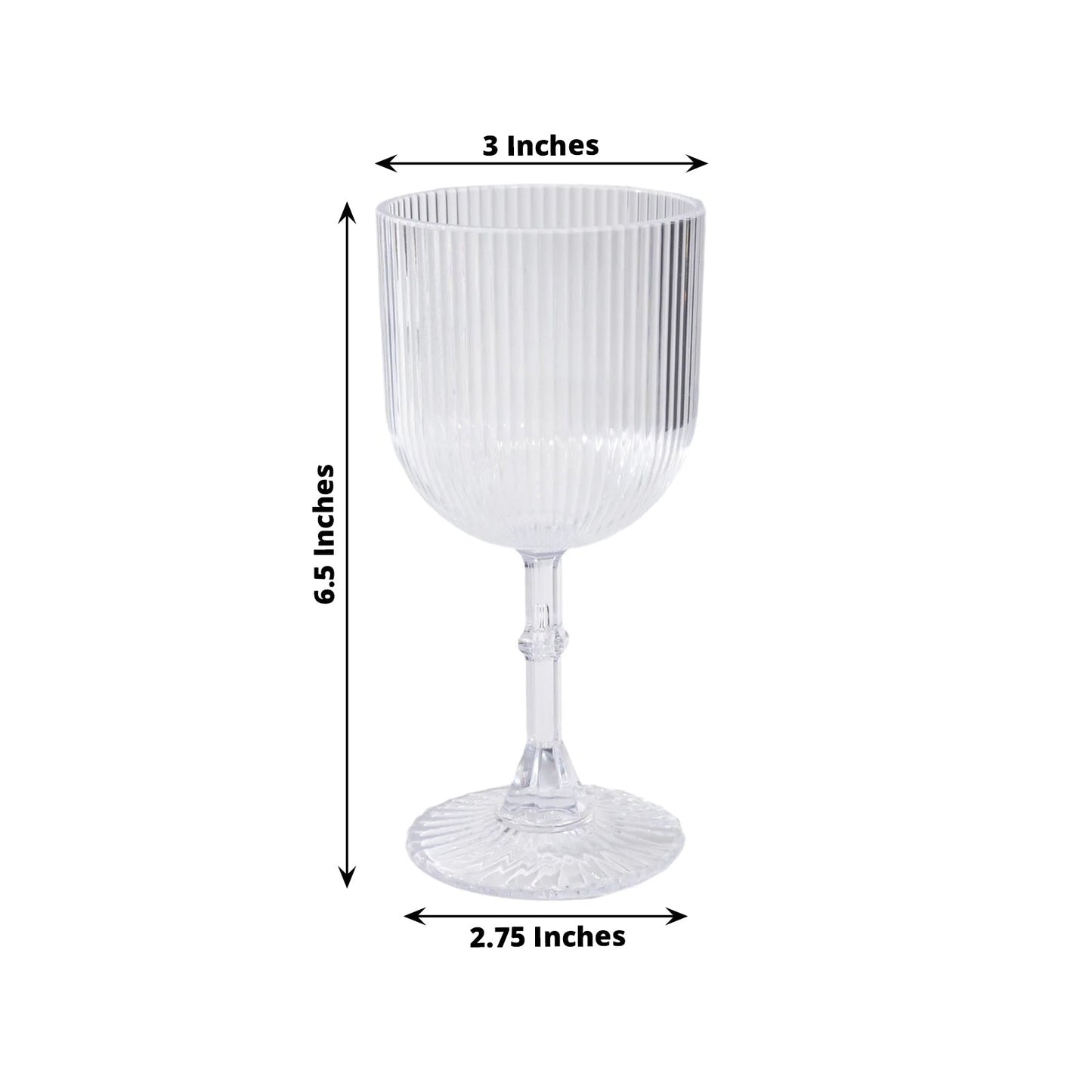 12-Pack Plastic Goblets Clear Vintage Ribbed Pattern - Reusable Shatterproof Glassware 9oz