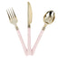 24 Pack Gold 7.5" Heavy Duty Plastic Knives with Blush Handle, Disposable Silverware