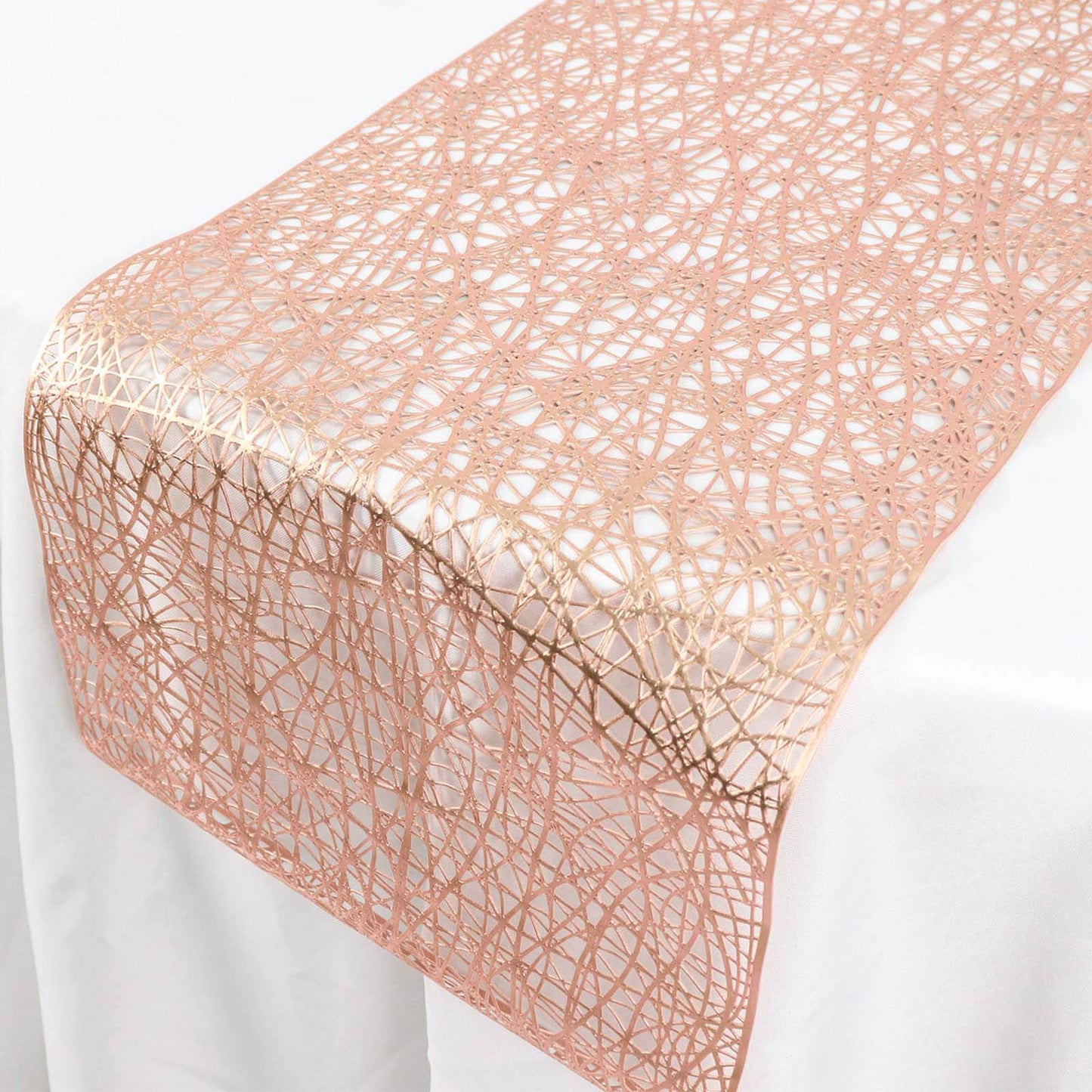 Plastic Woven Vinyl 13"x6ft Table Runner Metallic Rose Gold - Non-Slip & Reversible Tabletop Decor