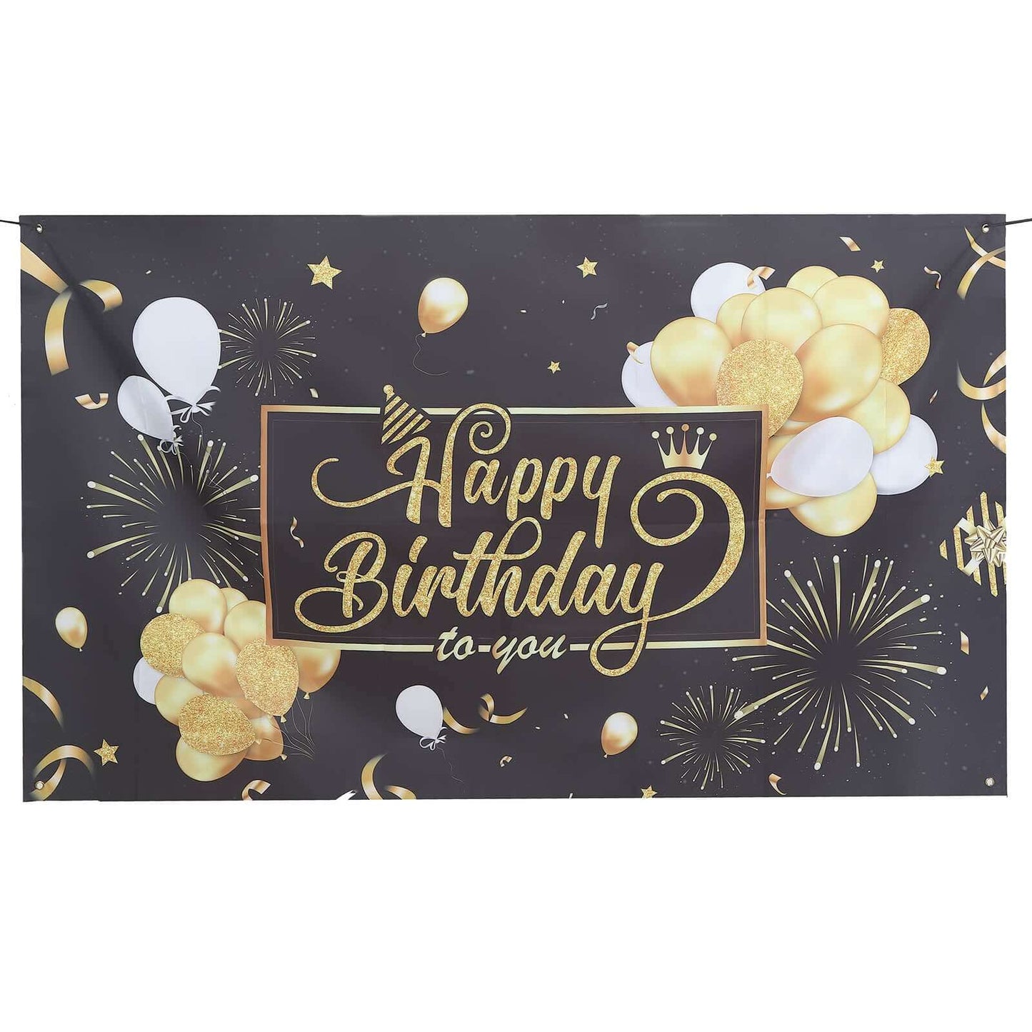 6ftx3ft Black Gold Happy Birthday Photo Booth Backdrop Decoration, Large Polyester Background Banner