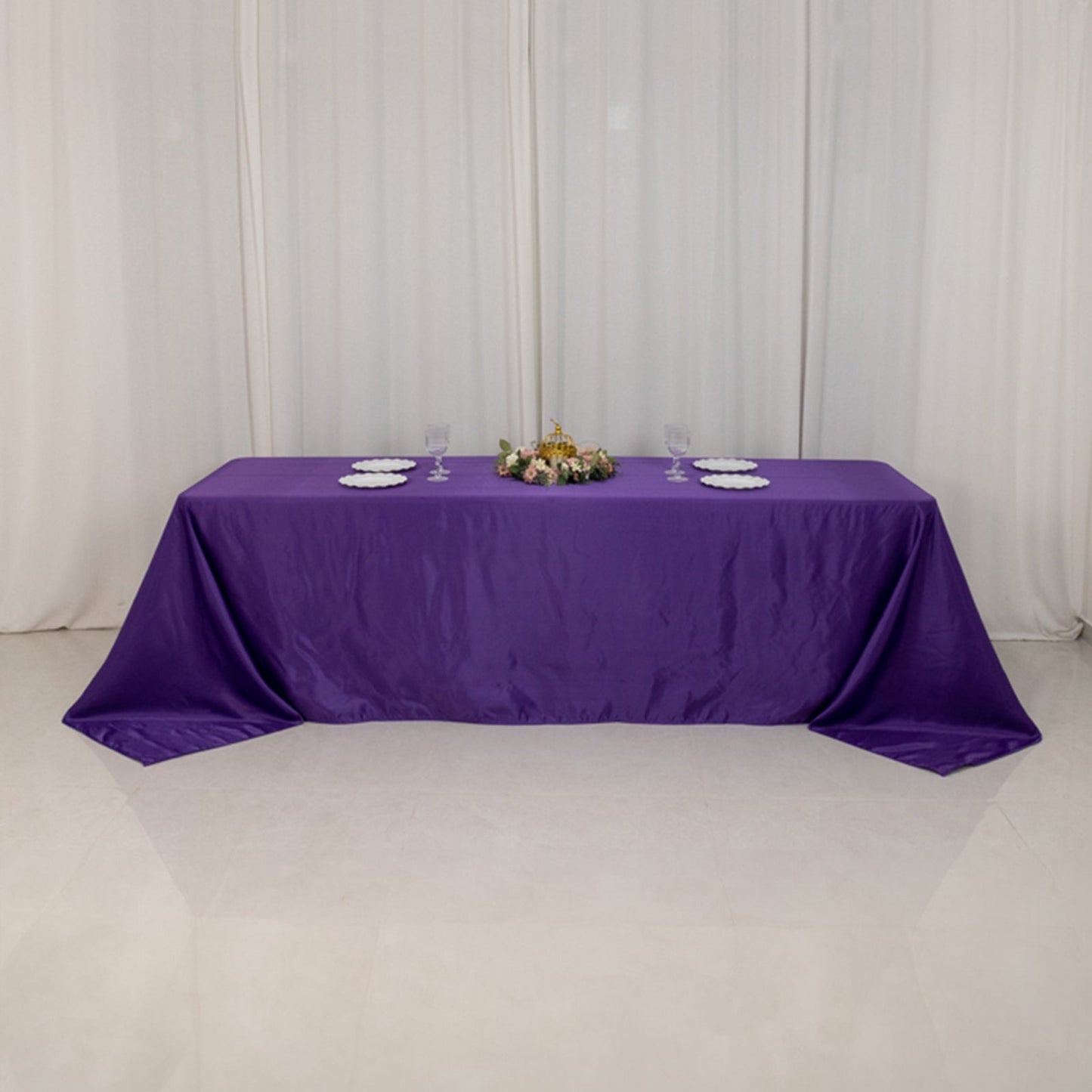 Lamour Satin 90"x156" Rectangle Tablecloth Purple - Luxurious, Soft Seamless Table Cover