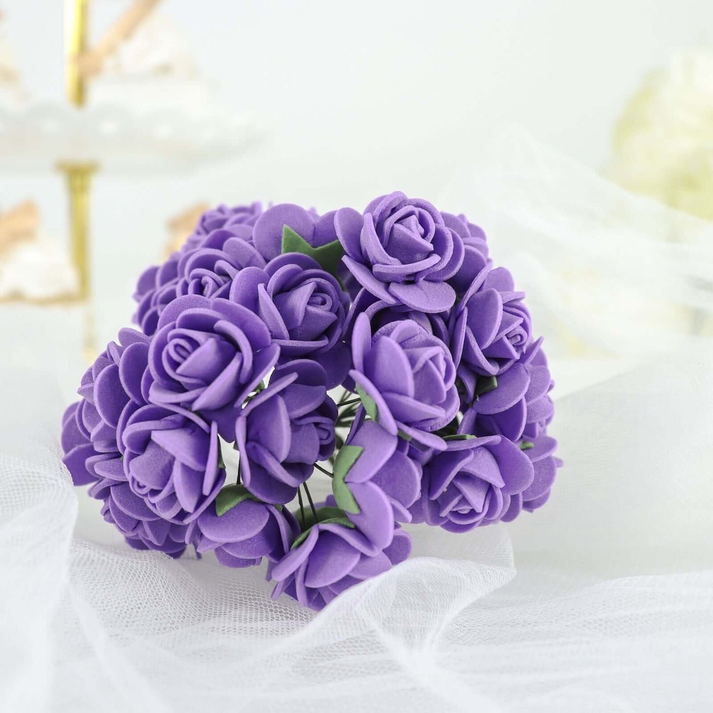 48 Roses 1" Purple Real Touch Artificial DIY Foam Rose Flowers With Stem, Craft Rose Buds
