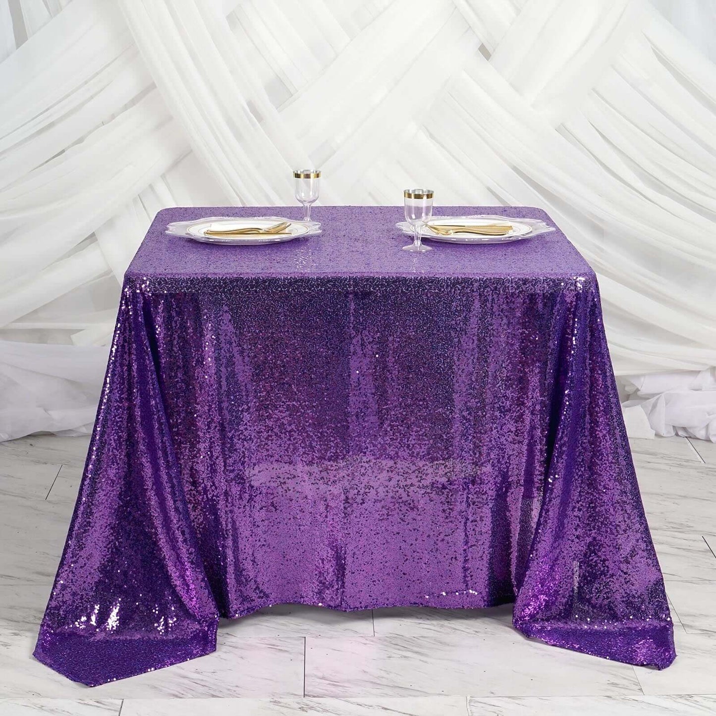 Sequin 90"x90" Table Overlay Square Tablecloth Purple - Sparkly Table Cover