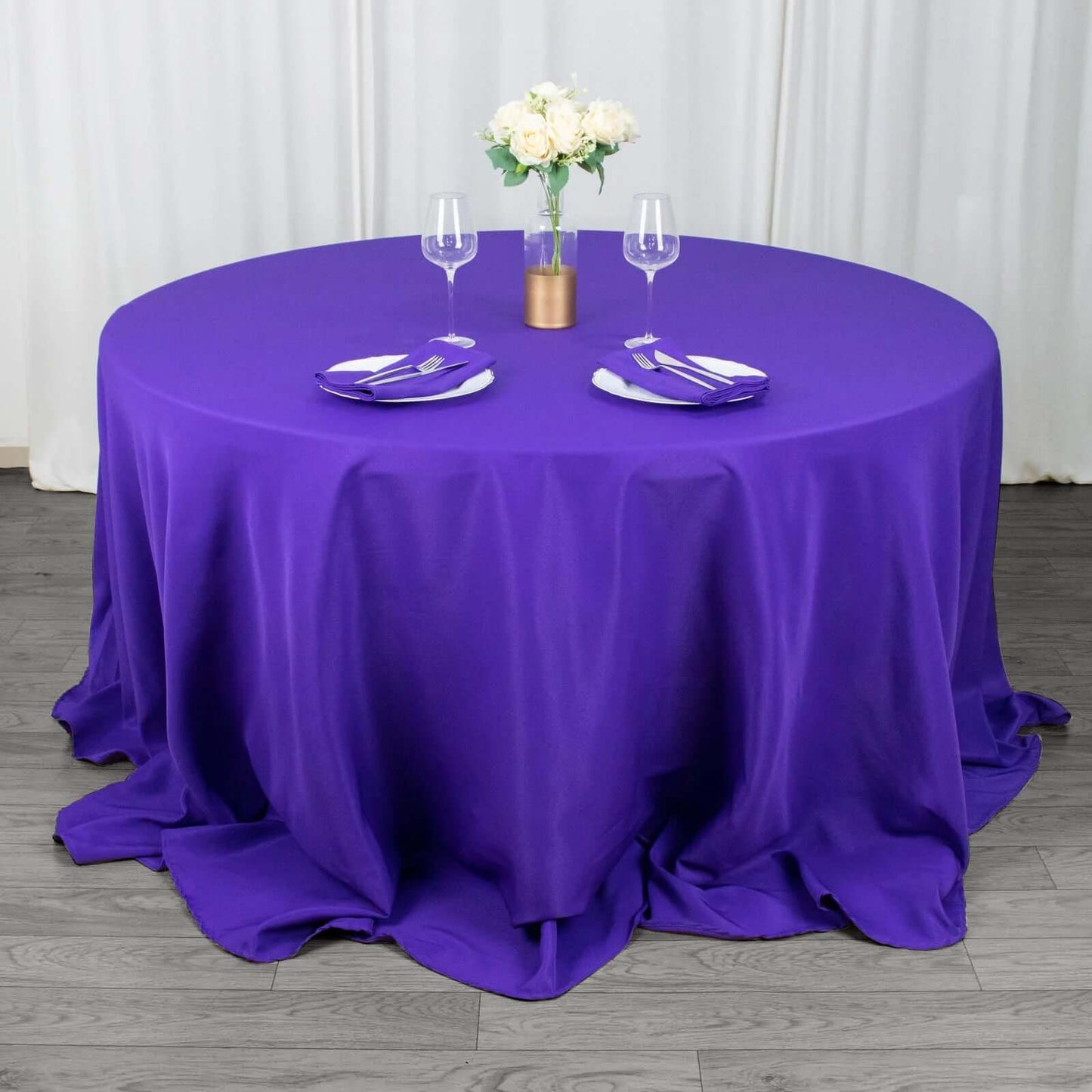 Premium Polyester 132" Round Tablecloth Purple - Seamless 220GSM Wrinkle-Resistant Table Cover