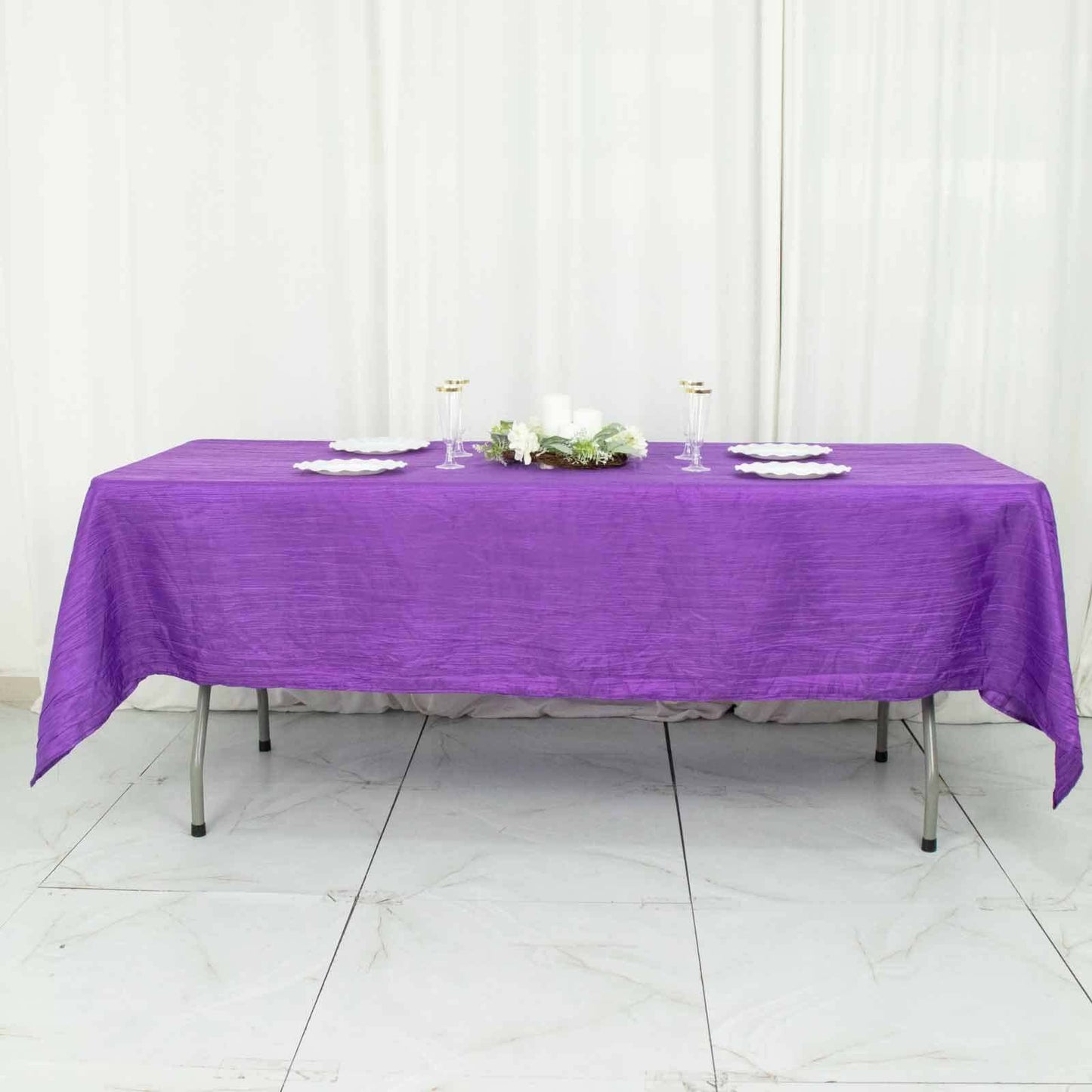 Taffeta 60"x102" Rectangle Tablecloth Purple - Accordion Crinkle Table Cover