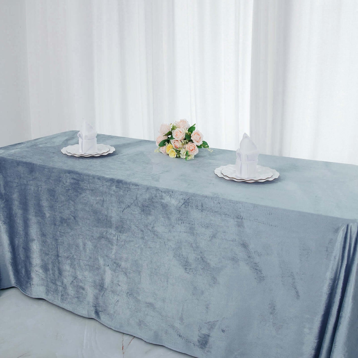Premium Velvet 90"x132" Rectangle Tablecloth Dusty Blue - Reusable Soft & Seamless Table Cover