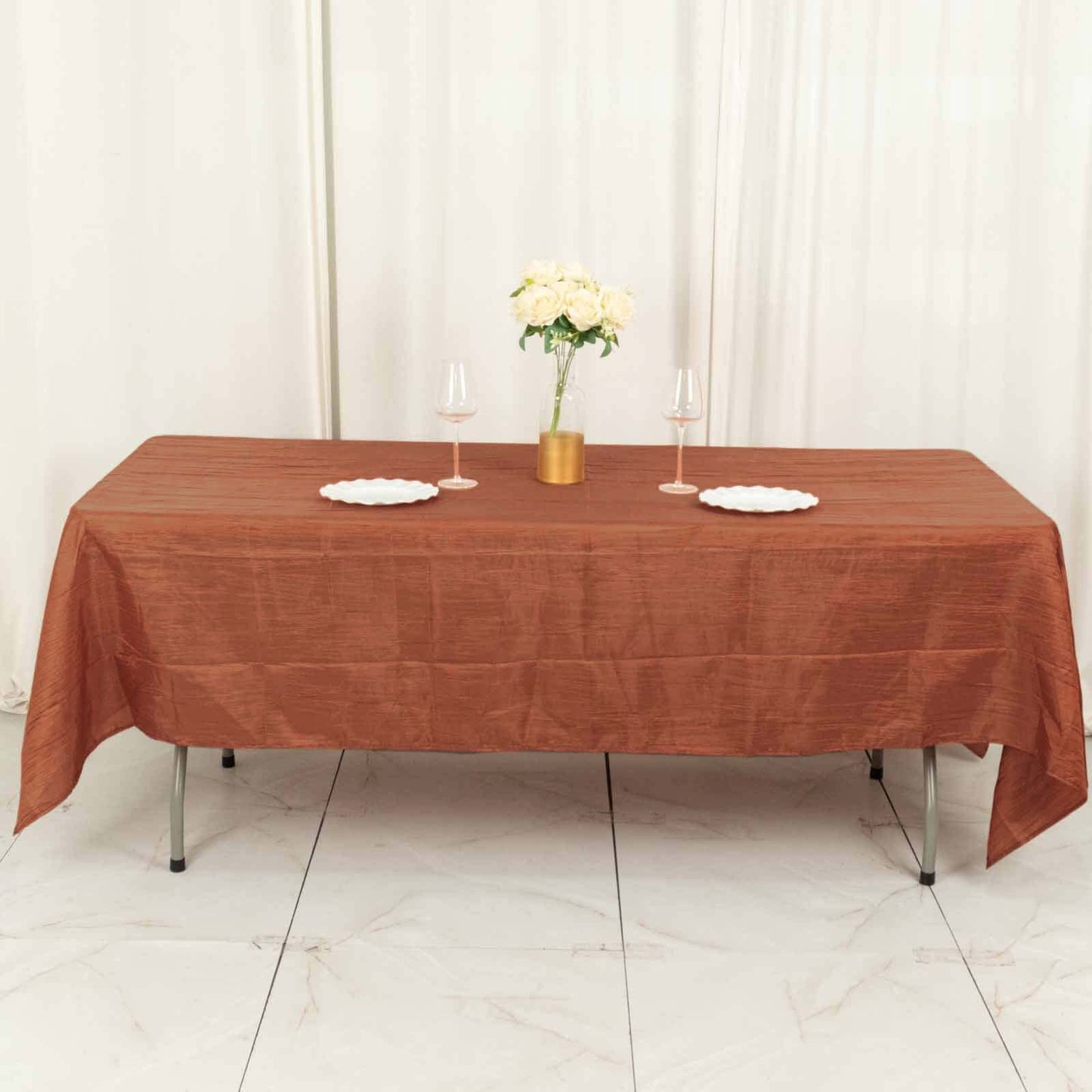 Taffeta 60"x102" Rectangle Tablecloth Terracotta (Rust) - Accordion Crinkle Table Cover