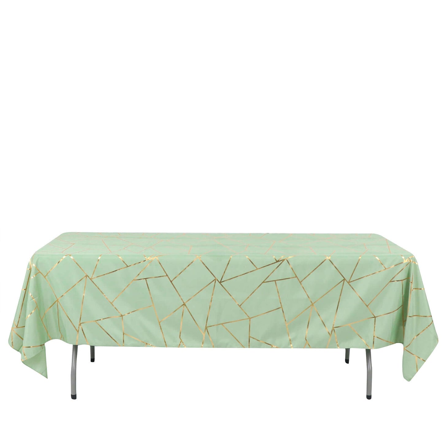 Polyester 60"x102" Rectangle Tablecloth Sage Green with Gold Foil Geometric Pattern - Wrinkle-Resistant & Durable Table Cover