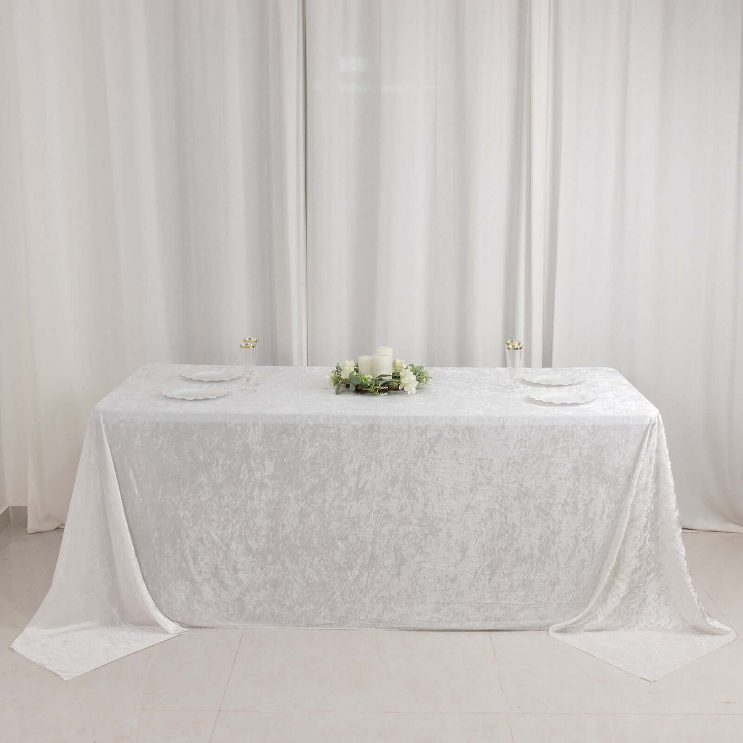 Premium Crushed Velvet 90"x132" Rectangle Tablecloth White - Reusable Soft & Graceful Seamless Table Cover