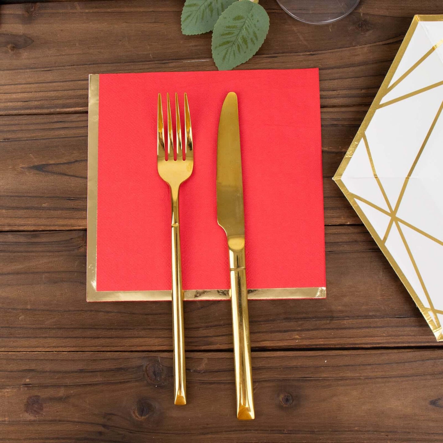 50-Pack Paper Beverage Napkins with Gold Foil Edge Red - Disposable 2 Ply Cocktail Napkins for Events 6.5"x6.5"