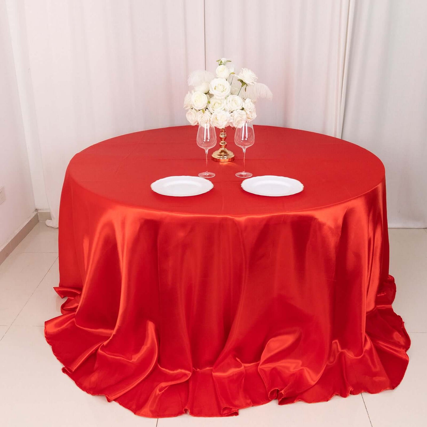 Satin 132" Round Tablecloth Red - Stylish Seamless Table Cover
