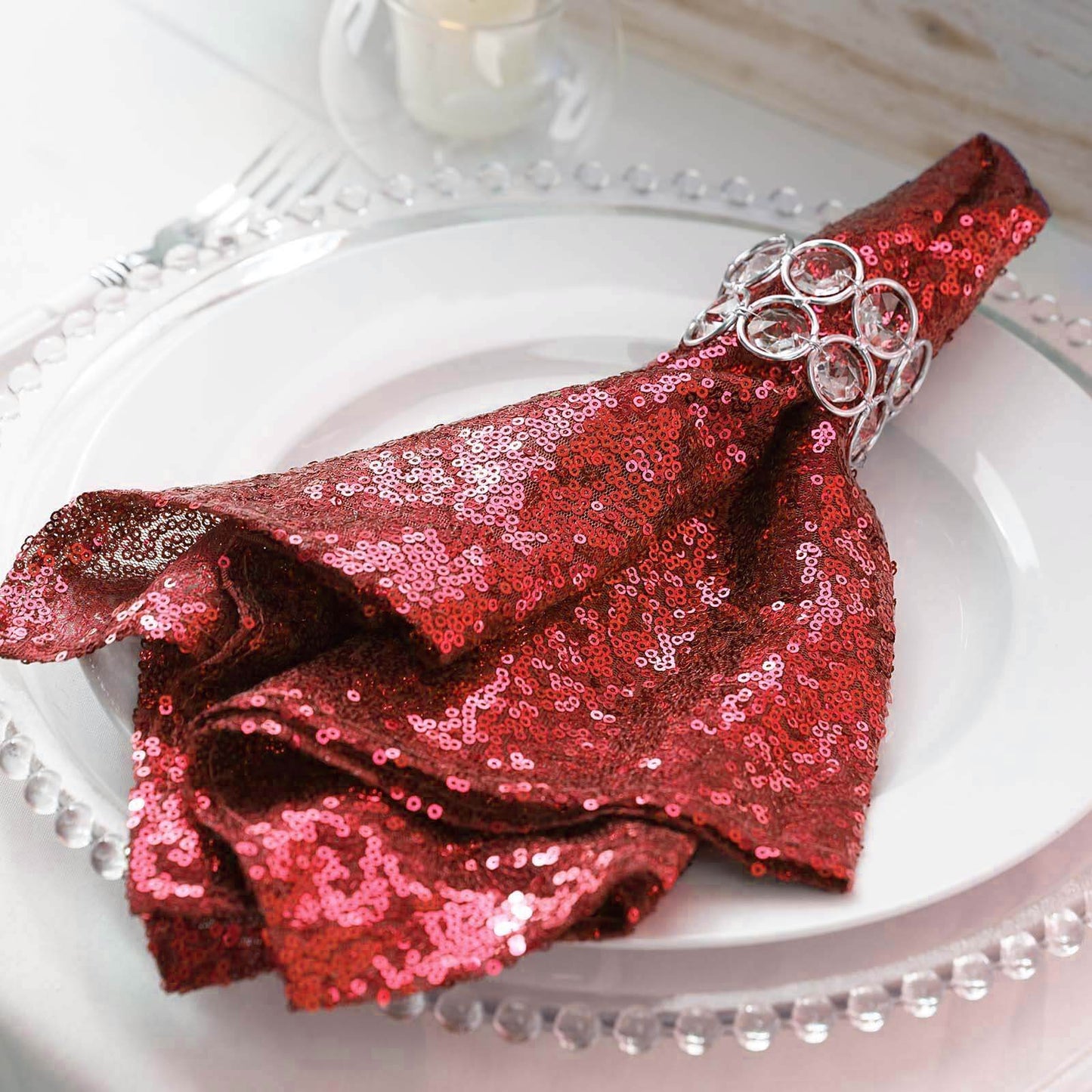 Sequin 20"x20" Napkin Red - Shimmering Dinner Napkin