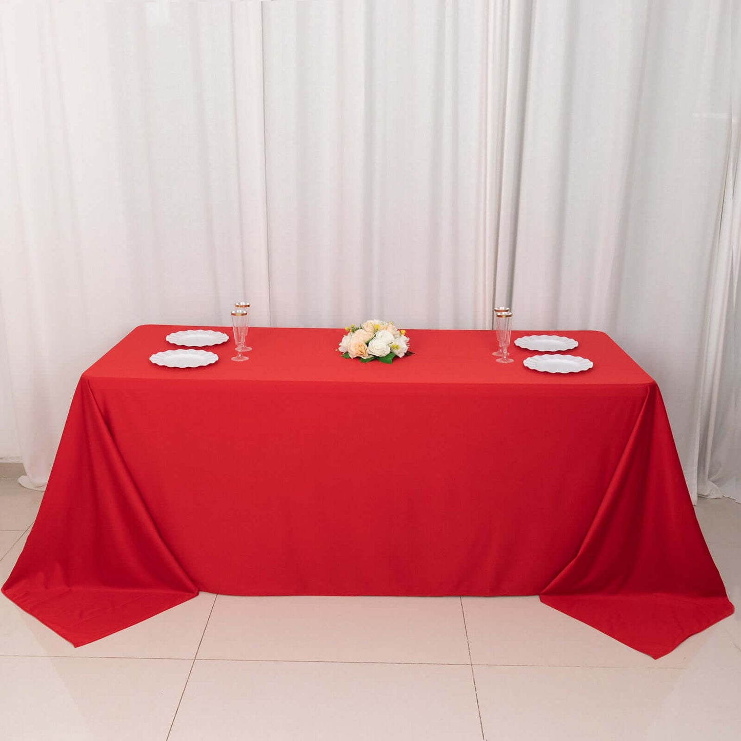 Scuba Rectangular 90"x132" Tablecloth Red - Wrinkle Free, Stain Resistant & Seamless Table Cover
