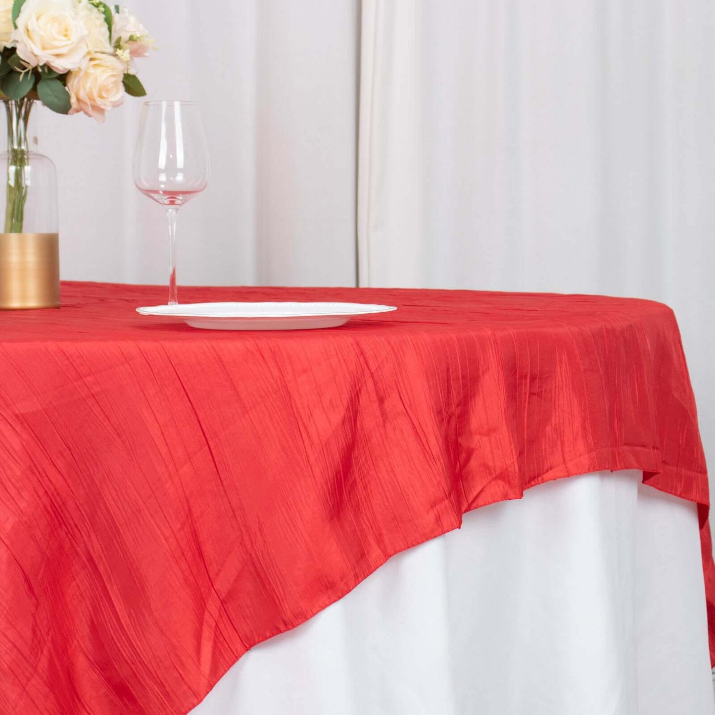 Taffeta 72"x72" Table Overlay Square Tablecloth Red - Accordion Crinkle Table Cover