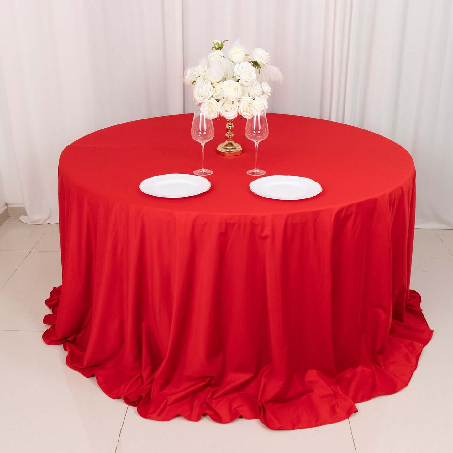 Scuba Round 132" Tablecloth Red - Wrinkle Free & Stain Resistant Seamless Table Cover