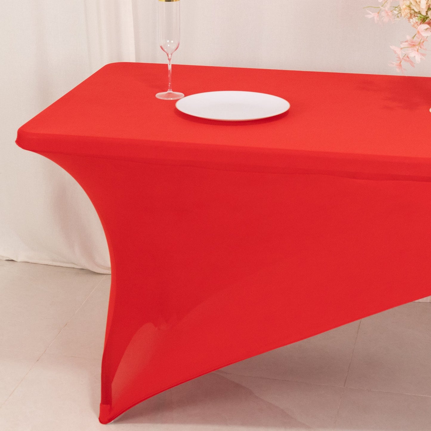 Stretch Spandex 72"x30" Rectangle Table Cover Red/White Cross Over Design - Versatile & Sleek Two-Piece Fitted Tablecloth with Elastic Foot Pockets