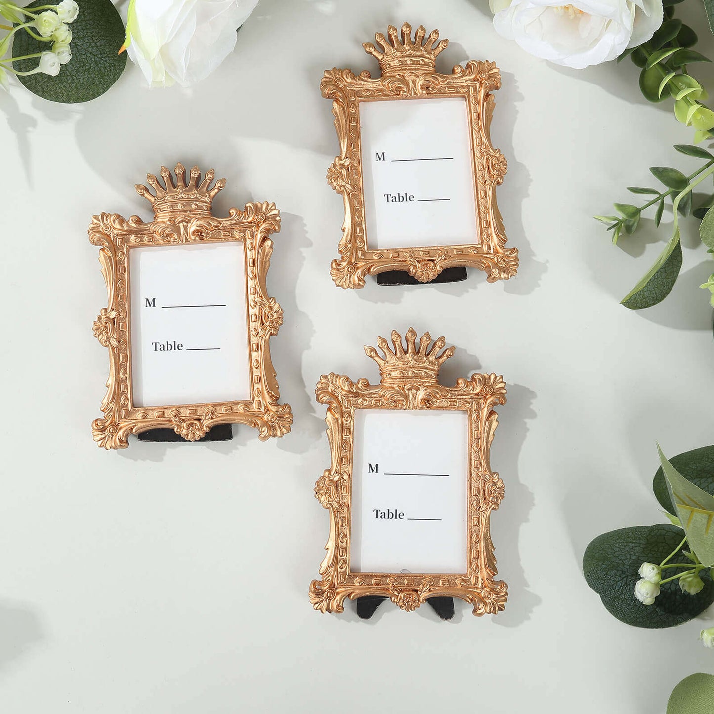 4-Pack Picture Frames Gold Resin Vintage Crown Design Rectangle - Mini Photo Frame Wedding Place Card Holders & Party Favors 4.5"x3"