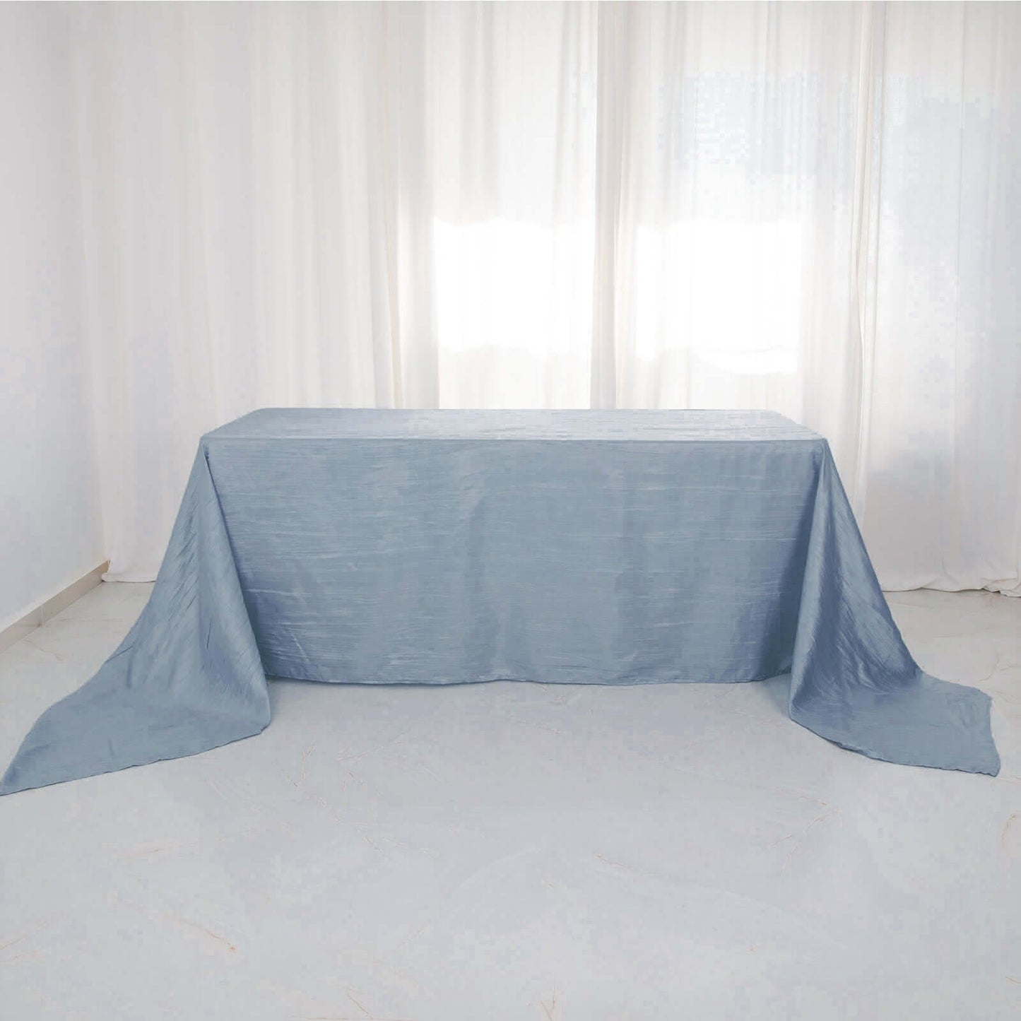 Taffeta 90"x156" Rectangle Tablecloth Dusty Blue - Accordion Crinkle Seamless Table Cover