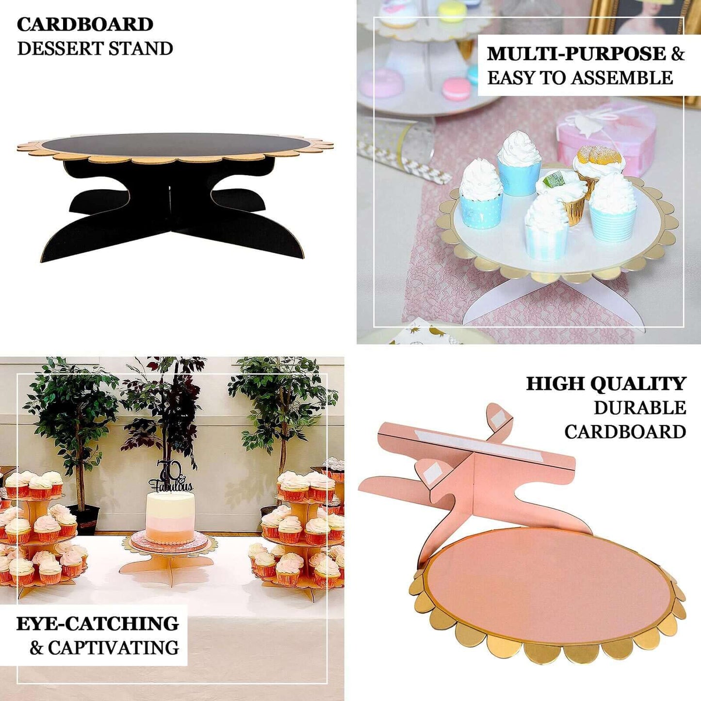1-Tier Cardboard Cake Stand Light Blue - Stylish Reusable Cupcake Dessert Holder with Gold Scalloped Rim for Baby Showers Birthdays & Events 13"