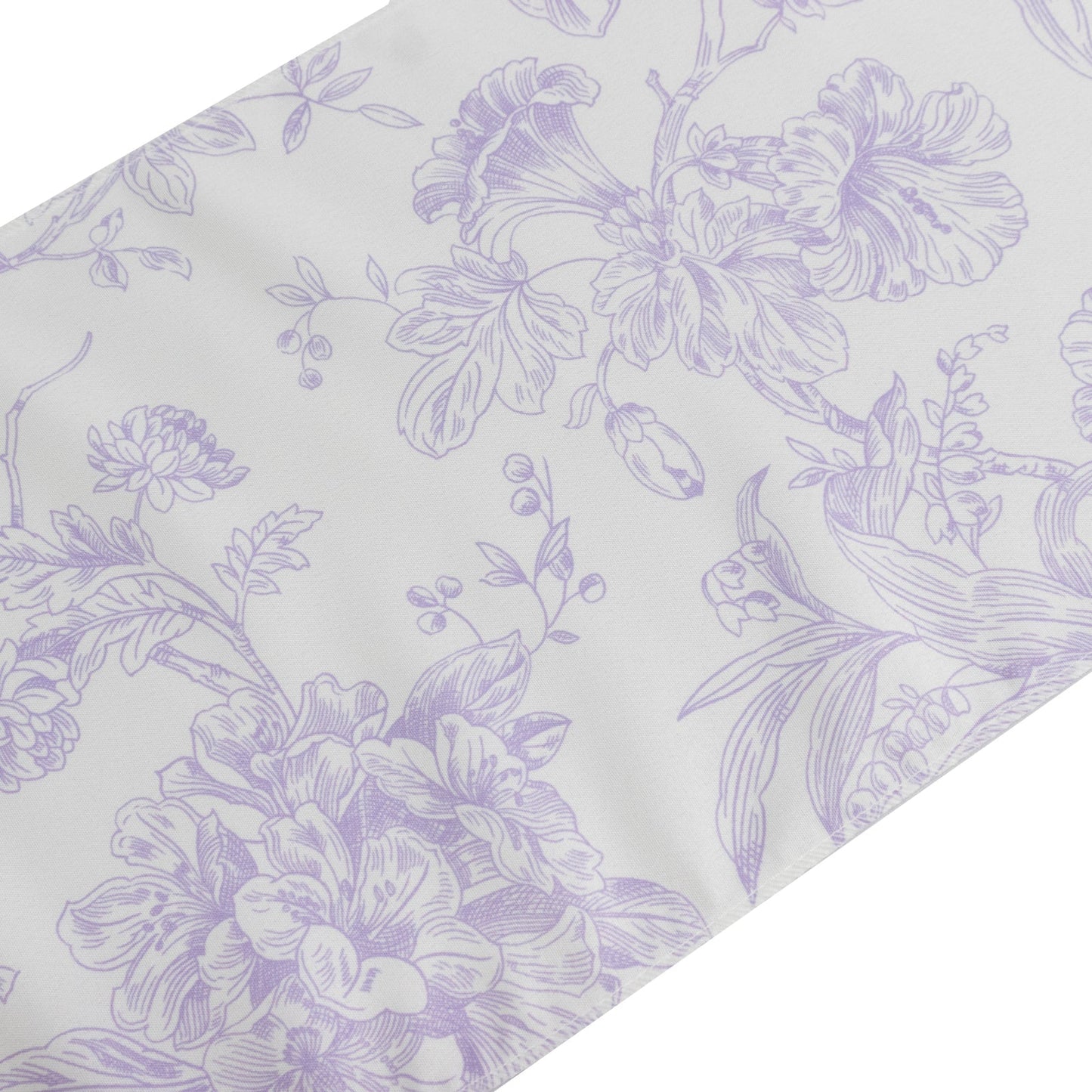 Polyester Table Runner 12"x108" White with Lavender Lilac French Toile Floral Print - Stylish Reusable Table DÃ©cor