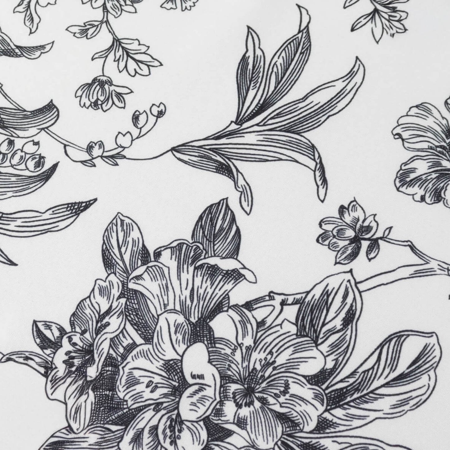 Polyester Table Runner 12"x108" White with Black French Toile Floral Print Reusable Table DÃ©cor