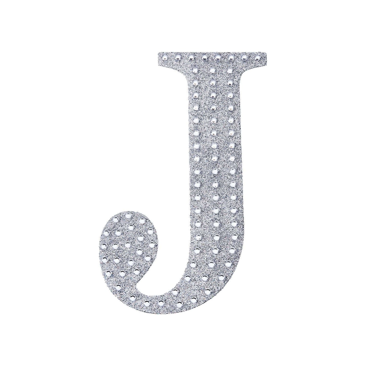 Decorative Rhinestone Alphabet "J" Letter Stickers, Glitter Adhesive Craft Letters Silver DIY Sparkle Embellishments 6"