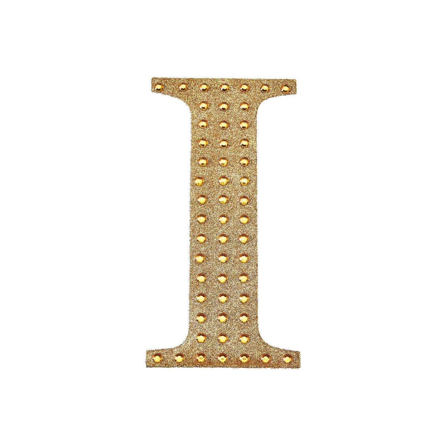 Decorative Rhinestone Alphabet "I" Letter Stickers, Glitter Adhesive Craft Letters Gold DIY Sparkle Embellishments 8"