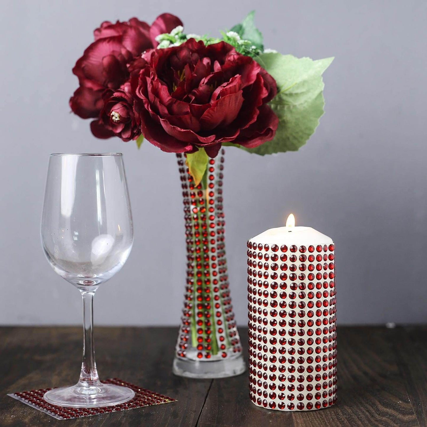 21â€x11" Red Self Adhesive Rhinestone Diamond Sticker Wrap Sheets, DIY Craft Gem Stickers